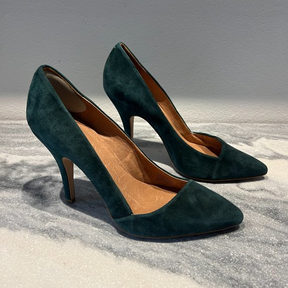 Madewell Shoes - Madewell The Mira Suede Point Toe Heels in Green